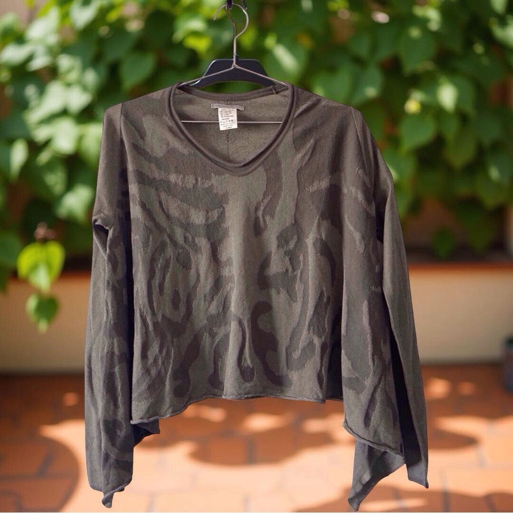 Sarah Pacini Italy Knit Top OS Olive Green Lagenlook Asymmetrical Designer - Picture 10 of 11